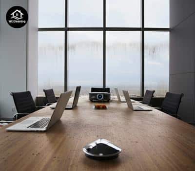 Modern office conference room before cleaning