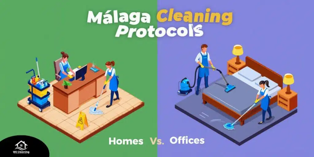 M&aacute;laga cleaning protocols for homes versus offices by WE Cleaning.
